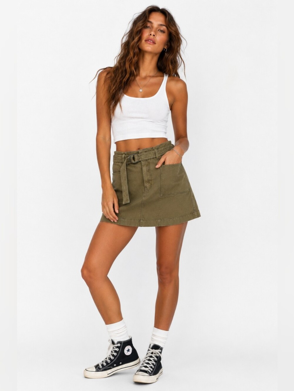 wild fable Olive Tie-Waist Utility Mini Skirt
